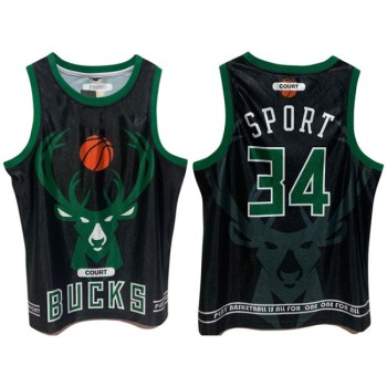Men's Milwaukee Bucks #34 Giannis Antetokounmpo Black Print Basketball Jersey Men's Milwaukee Bucks #34 Giannis Antetokounmpo Black Print Basketball Jersey