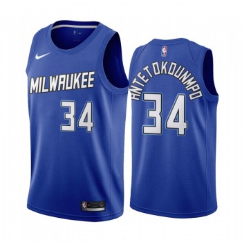 Men's Milwaukee Bucks #34 Giannis Antetokounmpo Blue City Edition Stitched Jersey Men's Milwaukee Bucks #34 Giannis Antetokounmpo Blue City Edition Stitched Jersey
