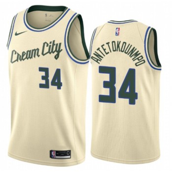 Men's Milwaukee Bucks #34 Giannis Antetokounmpo Cream 2019 City Edition Swingman Stitched NBA Jersey Men's Milwaukee Bucks #34 Giannis Antetokounmpo Cream 2019 City Edition Swingman Stitched NBA Jersey