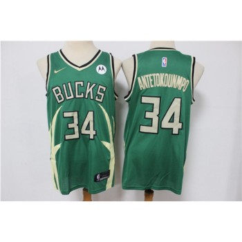 Men's Milwaukee Bucks #34 Giannis Antetokounmpo Green Stitched Jersey Men's Milwaukee Bucks #34 Giannis Antetokounmpo Green Stitched Jersey