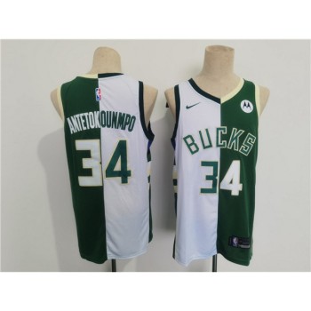 Men's Milwaukee Bucks #34 Giannis Antetokounmpo Green/White Split Stitched Basketball Jersey Men's Milwaukee Bucks #34 Giannis Antetokounmpo Green/White Split Stitched Basketball Jersey