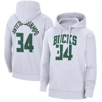 Men's Milwaukee Bucks #34 Giannis Antetokounmpo White Pullover Hoodie Men's Milwaukee Bucks #34 Giannis Antetokounmpo White Pullover Hoodie