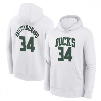 Men's Milwaukee Bucks #34 Giannis Antetokounmpo White Pullover Hoodie Men's Milwaukee Bucks #34 Giannis Antetokounmpo White Pullover Hoodie
