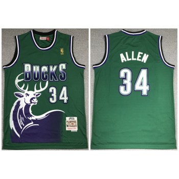 Men's Milwaukee Bucks #34 Ray Allen 1996-1997 Green Throwback Stitched Jersey Men's Milwaukee Bucks #34 Ray Allen 1996-1997 Green Throwback Stitched Jersey