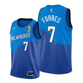 Men's Milwaukee Bucks #7 Bryn Forbes 2021 Blue Finals Champions City Edition Stitched Basketball Jersey Men's Milwaukee Bucks #7 Bryn Forbes 2021 Blue Finals Champions City Edition Stitched Basketball Jersey