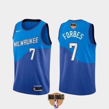 Men's Milwaukee Bucks #7 Bryn Forbes 2021 NBA Finals Blue City Edition Stitched Jersey Men's Milwaukee Bucks #7 Bryn Forbes 2021 NBA Finals Blue City Edition Stitched Jersey