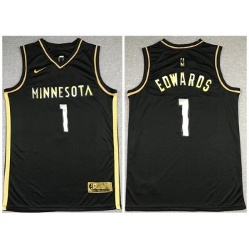 Men's Minnesota Timberwolves #1 Anthony Edwards Black Gold 2021 Swingman Stitched Jersey