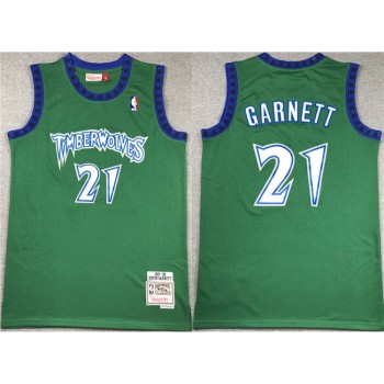 Men's Minnesota Timberwolves #21 Kevin Garnett Green Throwback Stitched Jersey