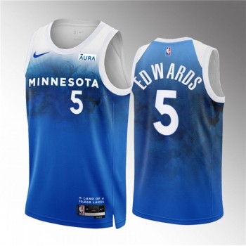 Men's Minnesota Timberwolves #5 Anthony Edwards Blue 2023/24 City Edition Stitched Jersey Men's Minnesota Timberwolves #5 Anthony Edwards Blue 2023/24 City Edition Stitched Jersey