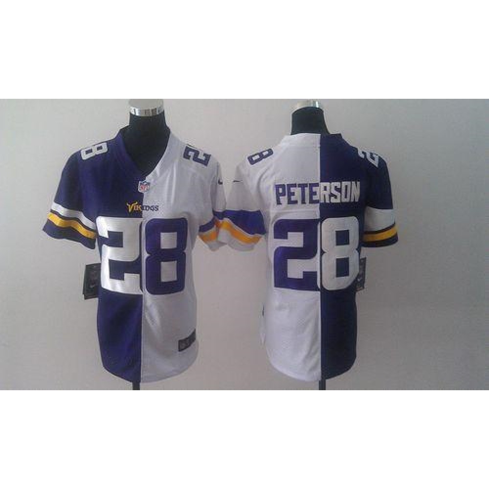 Men's Minnesota Vikings #28 Adrian Peterson Purple And White Elite Split Stitched Jersey