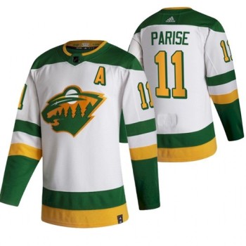 Men's Minnesota Wild #11 Zach Parise 2021 White Reverse Retro Stitched Jersey Men's Minnesota Wild #11 Zach Parise 2021 White Reverse Retro Stitched Jersey