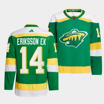 Men's Minnesota Wild #14 Joel Eriksson Ek Green 2022-23 Reverse Retro Stitched Jersey Men's Minnesota Wild #14 Joel Eriksson Ek Green 2022-23 Reverse Retro Stitched Jersey