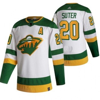 Men's Minnesota Wild #20 Ryan Suter 2021 White Reverse Retro Stitched Jersey Men's Minnesota Wild #20 Ryan Suter 2021 White Reverse Retro Stitched Jersey