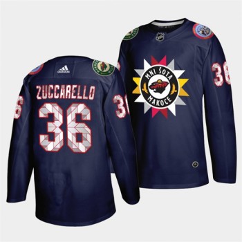 Men's Minnesota Wild #36 Mats Zuccarello 2021/22 Navy Native American Heritage Day Stitched Jersey Men's Minnesota Wild #36 Mats Zuccarello 2021/22 Navy Native American Heritage Day Stitched Jersey