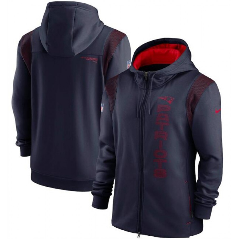 Men's New England Patriots 2021 Navy Sideline Team Performance Full-Zip Hoodie
