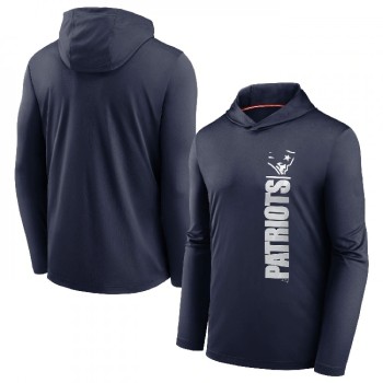 Men's New England Patriots Navy Fan Gear Team Stack Hoodie Performance Long Sleeve T-Shirt