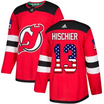 Men's New Jersey Devils #13 Nico Hischier Red USA Flag Stitched NHL Jersey Men's New Jersey Devils #13 Nico Hischier Red USA Flag Stitched NHL Jersey