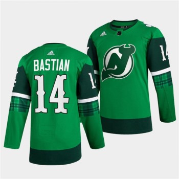 Men's New Jersey Devils #14 Nathan Bastian Green Warm-Up St Patricks Day Stitched Jersey Men's New Jersey Devils #14 Nathan Bastian Green Warm-Up St Patricks Day Stitched Jersey