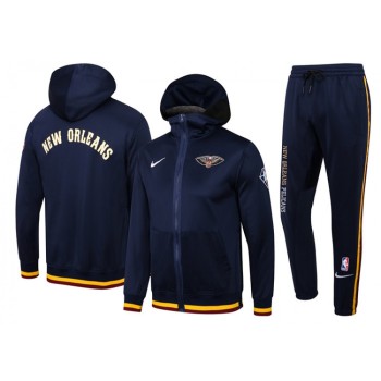 Men's New Orleans Pelicans 75th Anniversary Navy Performance Showtime Full-Zip Hoodie Jacket And Pants  Suit