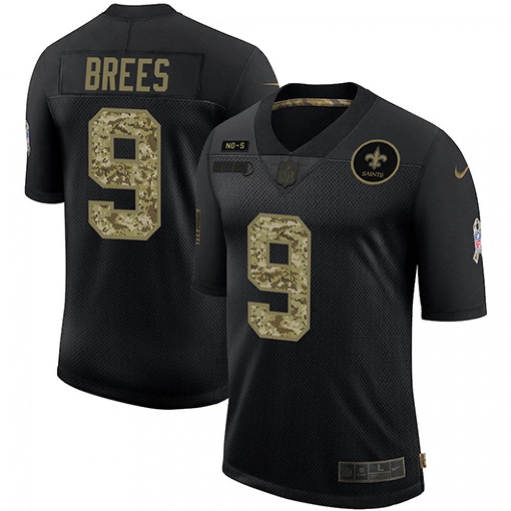Men's New Orleans Saints #9 Drew Brees 2020 Black Camo Salute To Service Limited Stitched Jersey