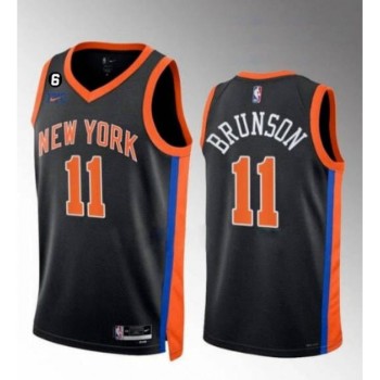 Men's New Yok Knicks #11 Jalen Brunson Black With NO.6 Patch Stitched Basketball Jersey Men's New Yok Knicks #11 Jalen Brunson Black With NO.6 Patch Stitched Basketball Jersey