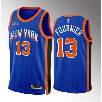 Men's New Yok Knicks #13 Evan Fournier Blue 2023/24 City Edition Stitched Basketball Jersey Men's New Yok Knicks #13 Evan Fournier Blue 2023/24 City Edition Stitched Basketball Jersey