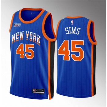 Men's New Yok Knicks #45 Jericho Sims Blue 2023/24 City Edition Stitched Basketball Jersey Men's New Yok Knicks #45 Jericho Sims Blue 2023/24 City Edition Stitched Basketball Jersey