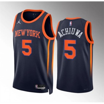 Men's New Yok Knicks #5 Precious Achiuwa Navy Statement Edition Stitched Basketball Jersey Men's New Yok Knicks #5 Precious Achiuwa Navy Statement Edition Stitched Basketball Jersey