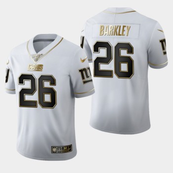 Men's New York Giants #26 Saquon Barkley White 2019 100th Season Golden Edition Limited Stitched NFL Jersey