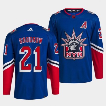 Men's New York Rangers #21 Barclay Goodrow Blue 2022-23 Reverse Retro Stitched Jersey Men's New York Rangers #21 Barclay Goodrow Blue 2022-23 Reverse Retro Stitched Jersey