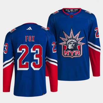 Men's New York Rangers #23 Adam Fox Blue 2022-23 Reverse Retro Stitched Jersey Men's New York Rangers #23 Adam Fox Blue 2022-23 Reverse Retro Stitched Jersey