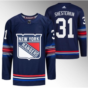 Men's New York Rangers #31 Igor Shesterkin Navy Stitched Jersey Men's New York Rangers #31 Igor Shesterkin Navy Stitched Jersey