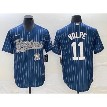 Men's New York Yankees #11 Anthony Volpe Navy With Patch Cool Base Stitched Baseball Jersey Men's New York Yankees #11 Anthony Volpe Navy With Patch Cool Base Stitched Baseball Jersey