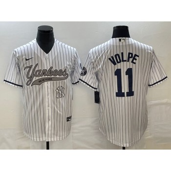 Men's New York Yankees #11 Anthony Volpe White With Patch Cool Base Stitched Baseball Jersey Men's New York Yankees #11 Anthony Volpe White With Patch Cool Base Stitched Baseball Jersey