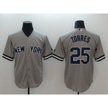 Men's New York Yankees #25 Gleyber Torres Gray Cool Base Replica Player MLB Jersey Men's New York Yankees #25 Gleyber Torres Gray Cool Base Replica Player MLB Jersey
