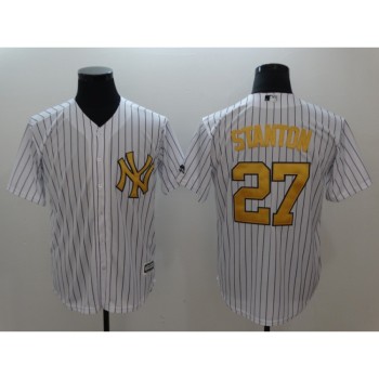 Men's New York Yankees #27 Giancarlo Stanton White Gold Cool Base Stitched MLB Jersey