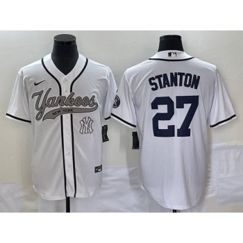 Men's New York Yankees #27 Giancarlo Stanton White With Patch Cool Base Stitched Baseball Jersey Men's New York Yankees #27 Giancarlo Stanton White With Patch Cool Base Stitched Baseball Jersey