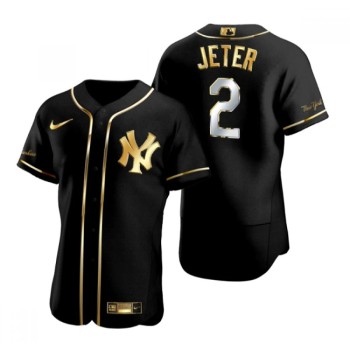 Men's New York Yankees #2 Derek Jeter Black/Gold Flex Base Stitched Baseball Jersey Men's New York Yankees #2 Derek Jeter Black/Gold Flex Base Stitched Baseball Jersey