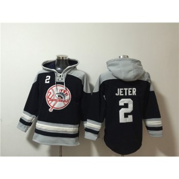 Men's New York Yankees #2 Derek Jeter Black/Grey Ageless Must-Have Lace-Up Pullover Hoodie Men's New York Yankees #2 Derek Jeter Black/Grey Ageless Must-Have Lace-Up Pullover Hoodie