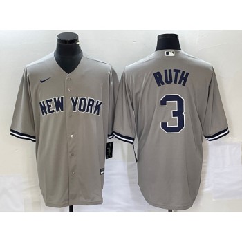 Men's New York Yankees #3 Babe Ruth Gray Cool Base Stitched Baseball Jersey Men's New York Yankees #3 Babe Ruth Gray Cool Base Stitched Baseball Jersey