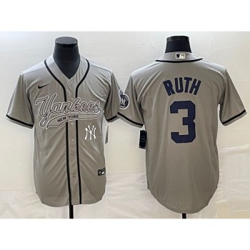 Men's New York Yankees #3 Babe Ruth Gray With Patch Cool Base Stitched Baseball Jersey Men's New York Yankees #3 Babe Ruth Gray With Patch Cool Base Stitched Baseball Jersey