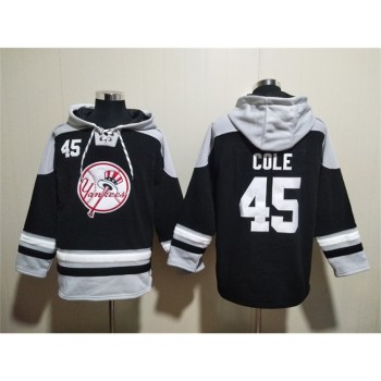 Men's New York Yankees #45 Gerrit Cole Black/Grey Ageless Must-Have Lace-Up Pullover Hoodie Men's New York Yankees #45 Gerrit Cole Black/Grey Ageless Must-Have Lace-Up Pullover Hoodie