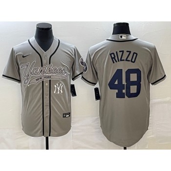 Men's New York Yankees #48 Anthony Rizzo Gray With Patch Cool Base Stitched Baseball Jersey Men's New York Yankees #48 Anthony Rizzo Gray With Patch Cool Base Stitched Baseball Jersey