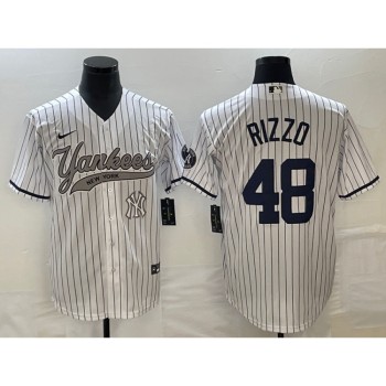 Men's New York Yankees #48 Anthony Rizzo White With Patch Cool Base Stitched Baseball Jersey Men's New York Yankees #48 Anthony Rizzo White With Patch Cool Base Stitched Baseball Jersey