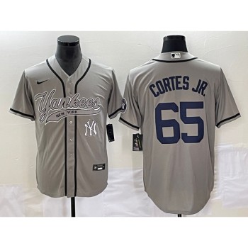 Men's New York Yankees #65 Nestor Cortes Jr. Gray With Patch Cool Base Stitched Baseball Jersey Men's New York Yankees #65 Nestor Cortes Jr. Gray With Patch Cool Base Stitched Baseball Jersey