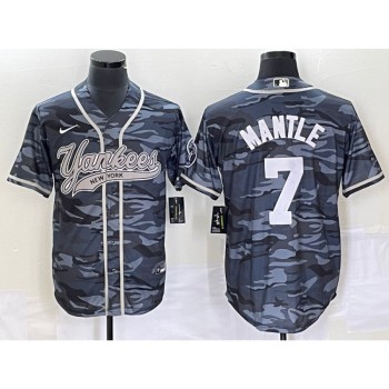 Men's New York Yankees #7 Mickey Mantle Gray Camo With Patch Cool Base Stitched Baseball Jersey Men's New York Yankees #7 Mickey Mantle Gray Camo With Patch Cool Base Stitched Baseball Jersey