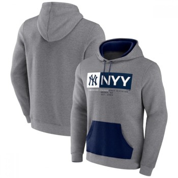 Men's New York Yankees Heathered Gray iconic Steppin Up Fleece Pullover Hoodie Men's New York Yankees Heathered Gray iconic Steppin Up Fleece Pullover Hoodie