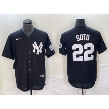 Men's New York Yankees #22 Juan Soto Black Cool Base With Patch Stitched Baseball Jersey Men's New York Yankees #22 Juan Soto Black Cool Base With Patch Stitched Baseball Jersey