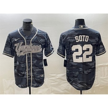 Men's New York Yankees #22 Juan Soto Gray Camo Cool Base Stitched Baseball Jersey Men's New York Yankees #22 Juan Soto Gray Camo Cool Base Stitched Baseball Jersey