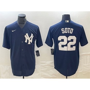 Men's New York Yankees #22 Juan Soto Navy Cool Base Stitched Baseball Jersey Men's New York Yankees #22 Juan Soto Navy Cool Base Stitched Baseball Jersey
